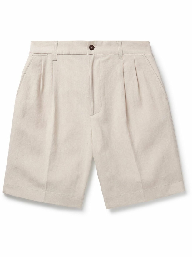 Photo: Dunhill - Straight-Leg Pleated Linen Bermuda Shorts - Neutrals