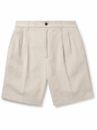 Dunhill - Straight-Leg Pleated Linen Bermuda Shorts - Neutrals