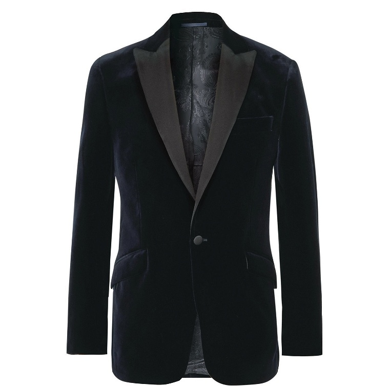 Photo: Favourbrook - Fawn Slim-Fit Grosgrain-Trimmed Cotton-Velvet Tuxedo Jacket - Blue