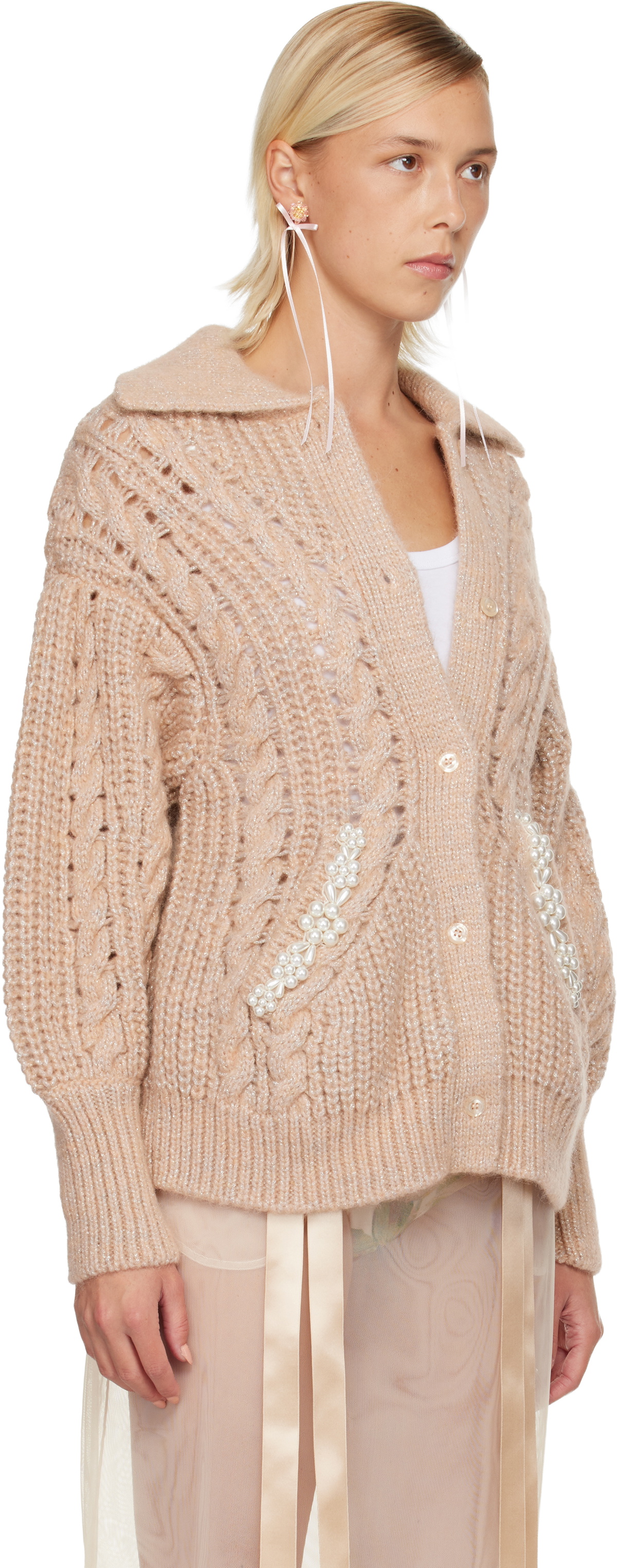 Simone Rocha Pink Sculpted Chunky Knit Cardigan Simone Rocha