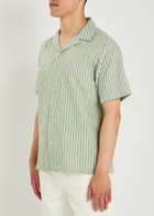 Les Deux Striped Cotton and Linen-blend Shirt Light Green