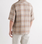 BARENA - Camp-Collar Checked Linen Shirt - Neutrals