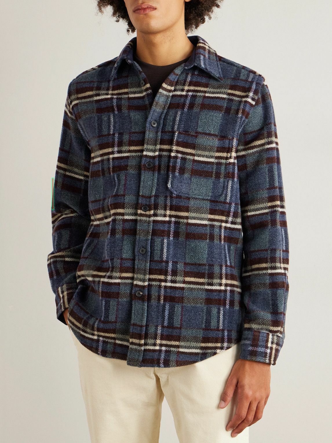 Portuguese Flannel - Virgo II Checked Merino Wool Overshirt - Blue
