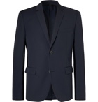 Fendi - Midnight-Blue Slim-Fit Logo-Jacquard Satin-Trimmed Virgin Wool Suit Jacket - Blue