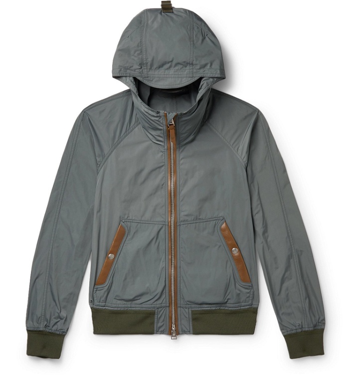 Photo: TOM FORD - Slim-Fit Leather-Trimmed Shell Hooded Bomber Jacket - Green