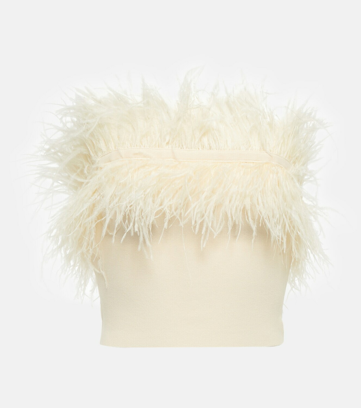 Staud - Nellie feather-trimmed knit crop top