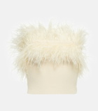 Staud - Nellie feather-trimmed knit crop top