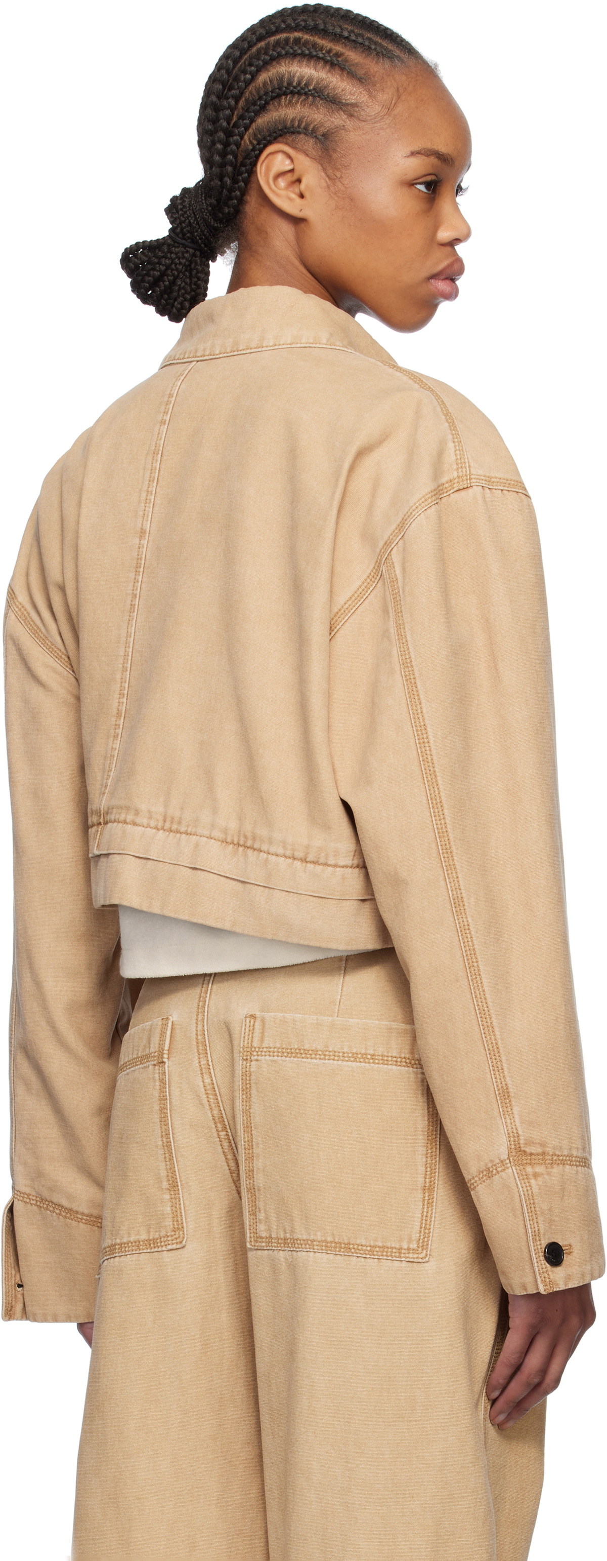 We11done Beige Cropped Work Jacket