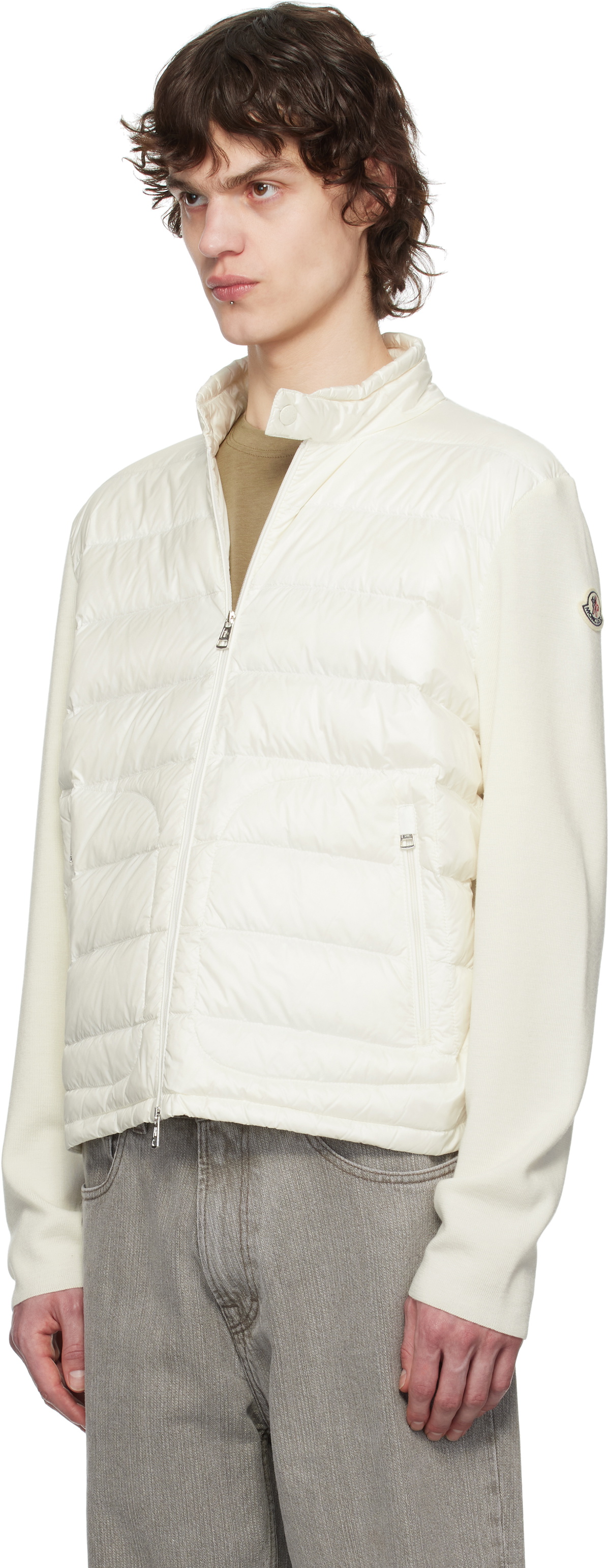 Moncler White Padded Wool Zip-Up Down Jacket