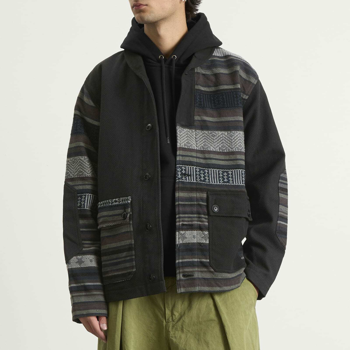 Maharishi Men's Upcycled Patchwork Chore Jacket in Black