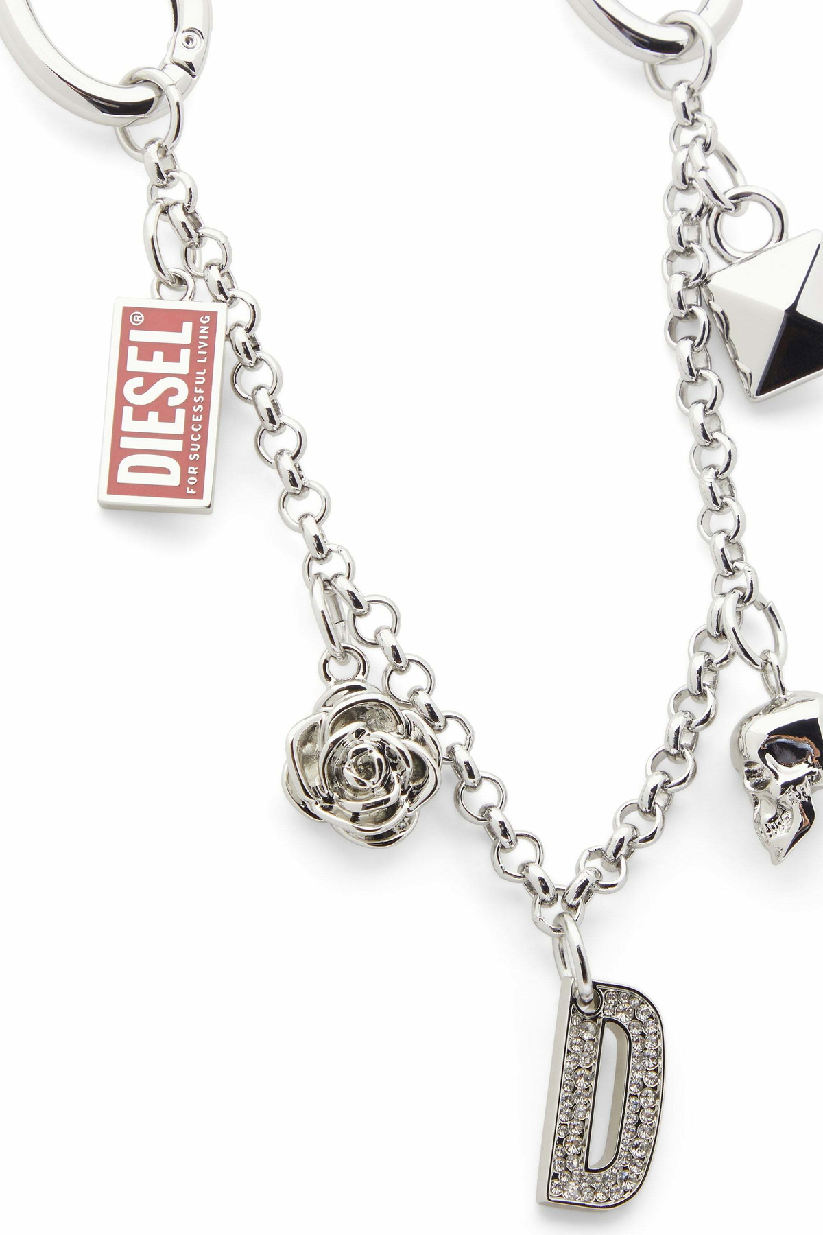 Diesel Metal chain charm with iconic pendants - Charms and Keyrings Womens in Silver