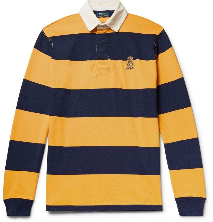 Photo: Polo Ralph Lauren - Logo-Embroidered Twill-Trimmed Striped Cotton-Jersey Polo Shirt - Men - Yellow