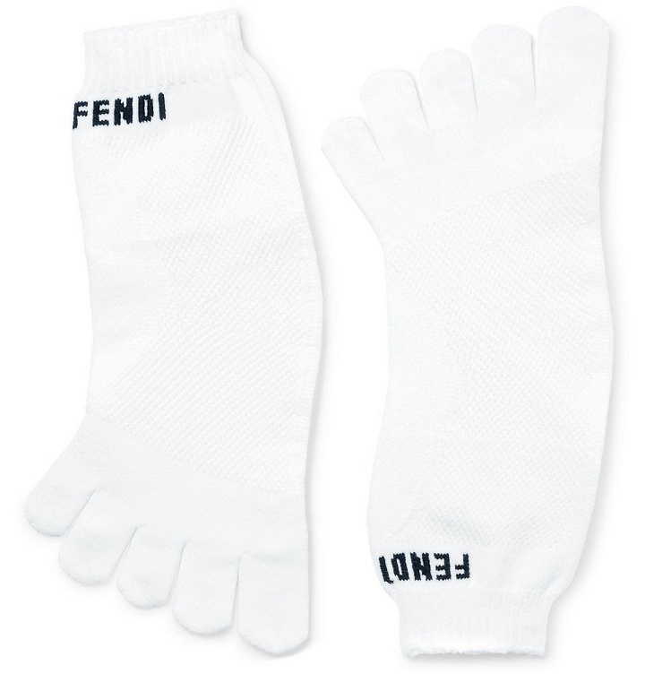 Photo: Fendi - Logo-Intarsia Stretch-Knit Socks - White