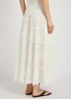 Rixo Ripeka Embroidered Cotton Midi Skirt Ivory