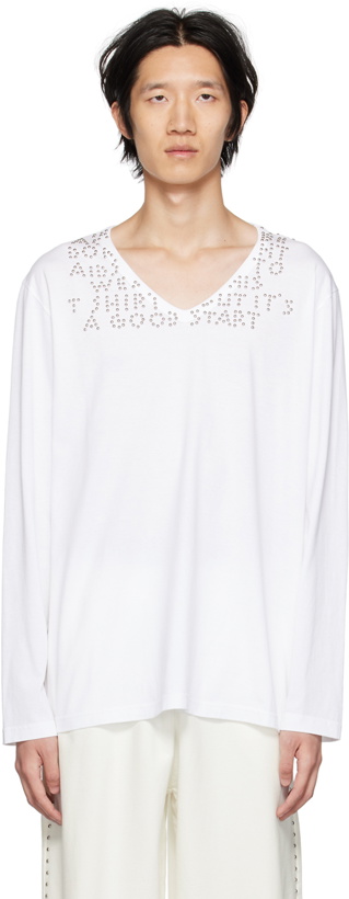 Photo: MM6 Maison Margiela White Studded Long Sleeve T-Shirt