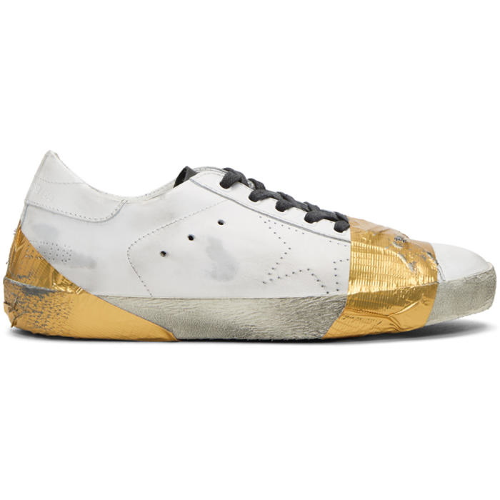 Photo: Golden Goose White and Gold Tape Skate Superstar Sneakers