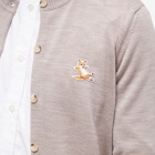 Maison Kitsuné Men's Chillax Fox Patch Adjusted R-Neck Cardigan in Beige Melange