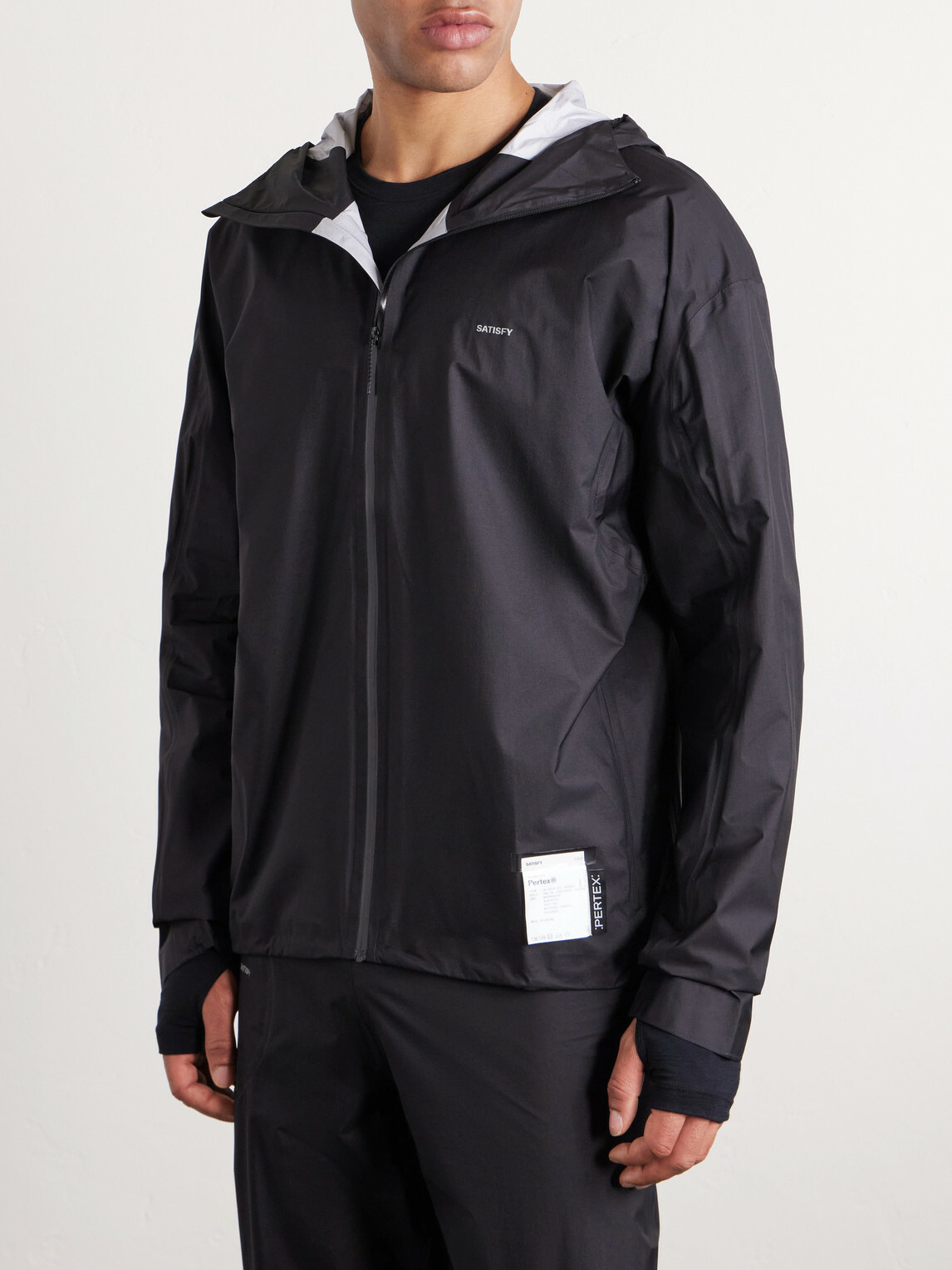 Satisfy - Rain Fly Hooded Logo-Printed PERTEX® Shield Air Jacket - Black