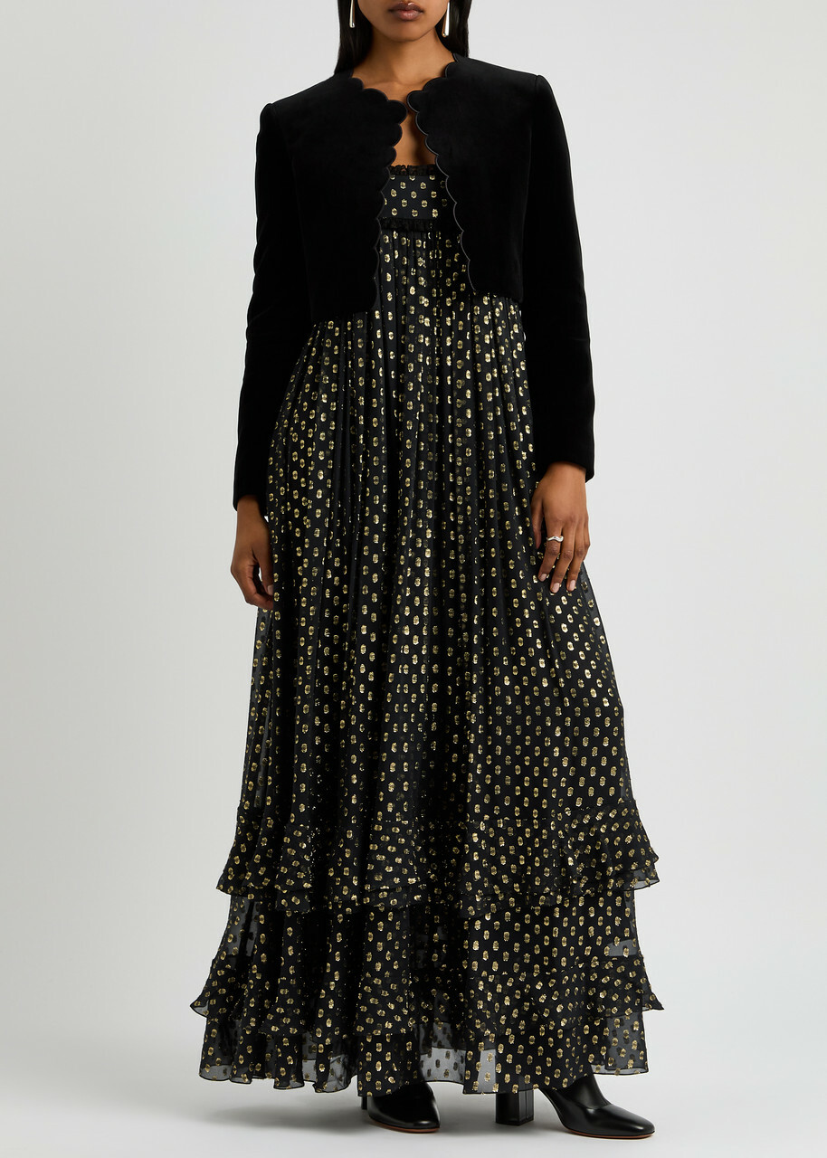 Chloe Scalloped Cropped Velvet Jacket Black Chloe