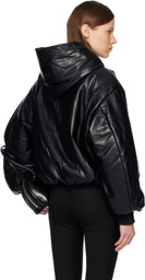 Acne Studios Black Hooded Faux-Leather Jacket