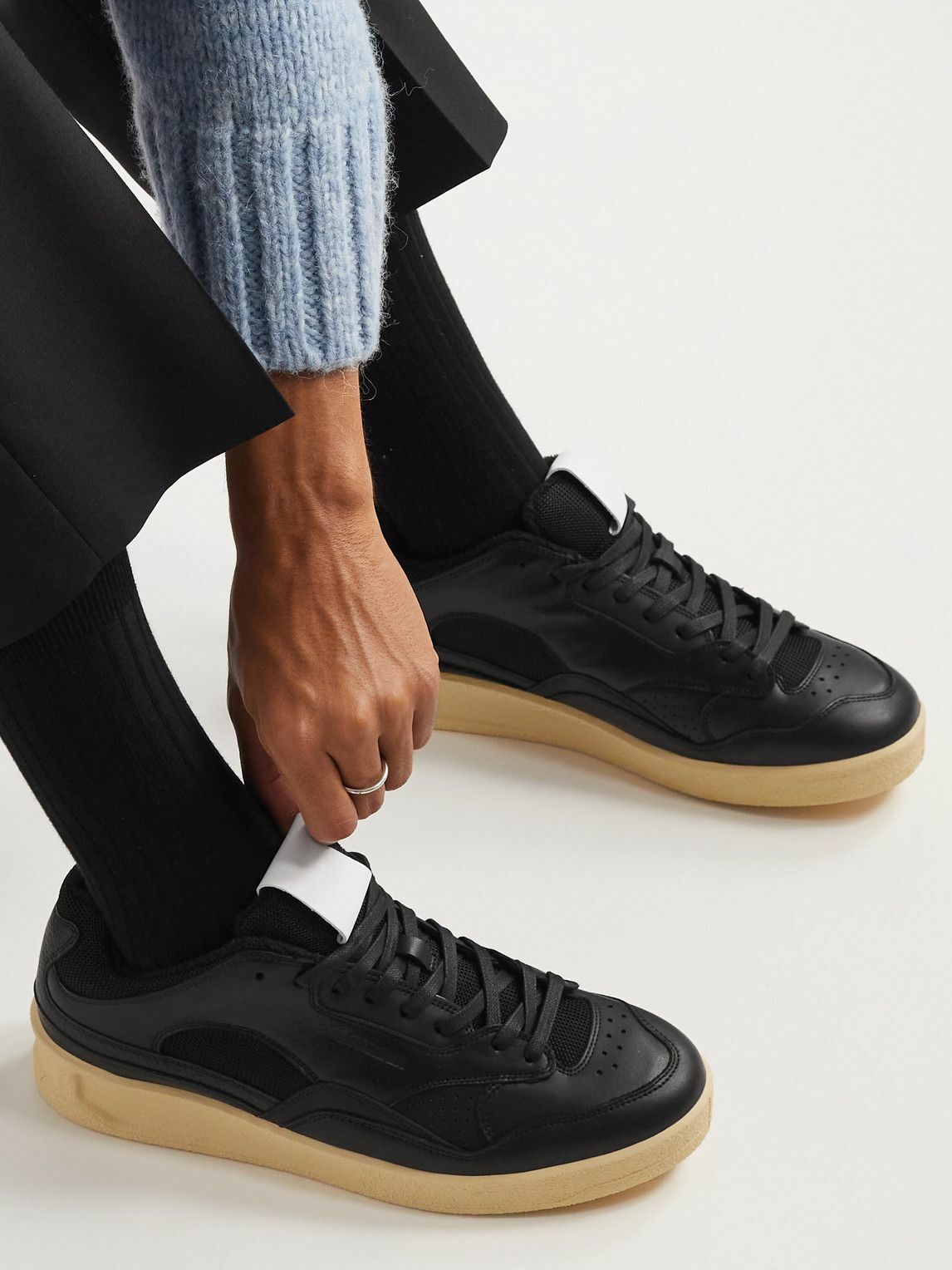 Jil Sander - Mesh-Trimmed Leather Sneakers - Black Jil Sander