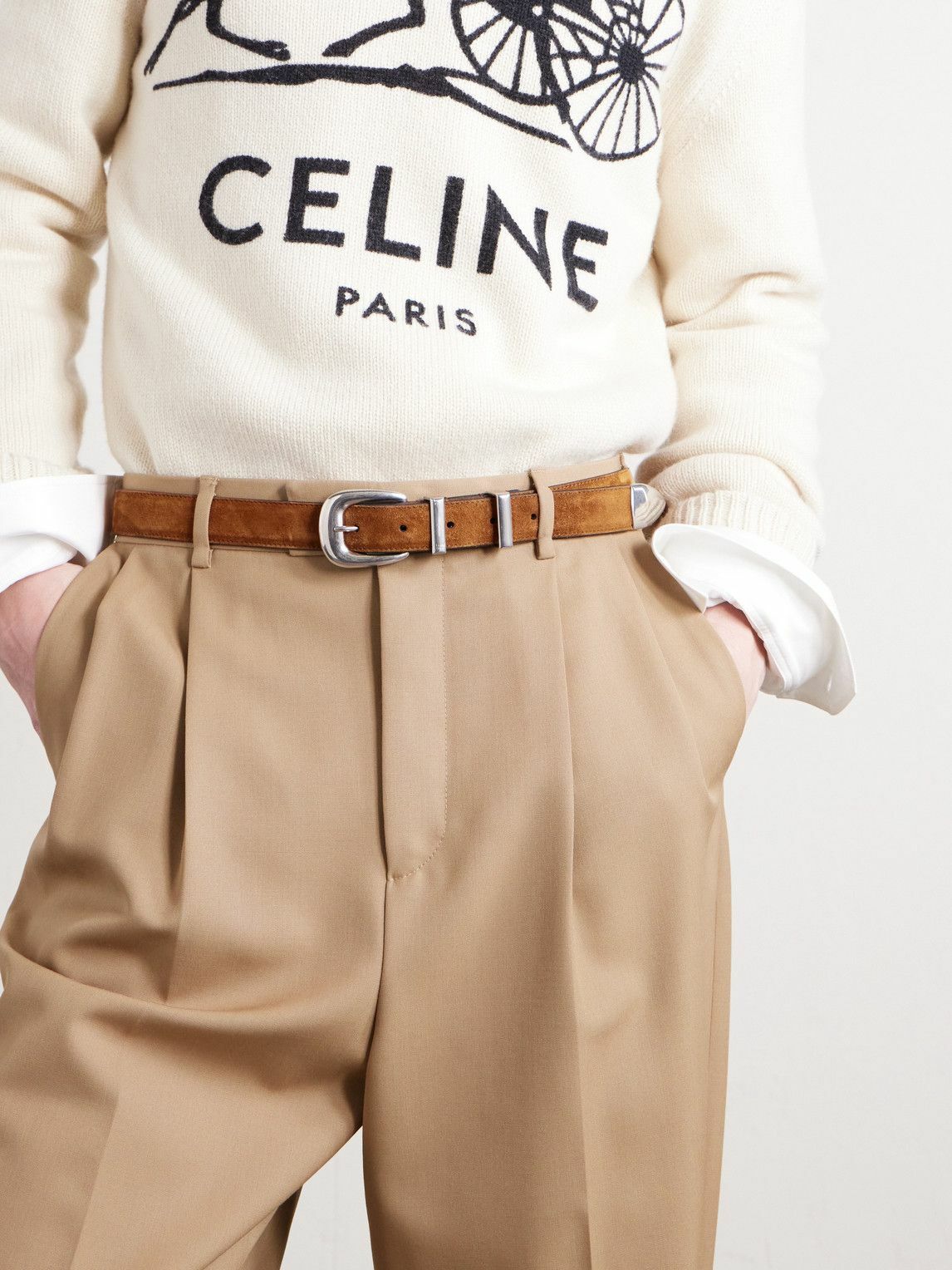 CELINE - 2.5cm Suede Belt - Brown
