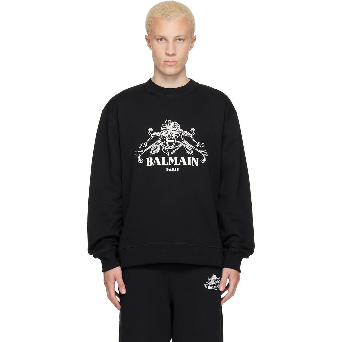 BALMAIN Black Printed 'Balmain Vine' Sweatshirt