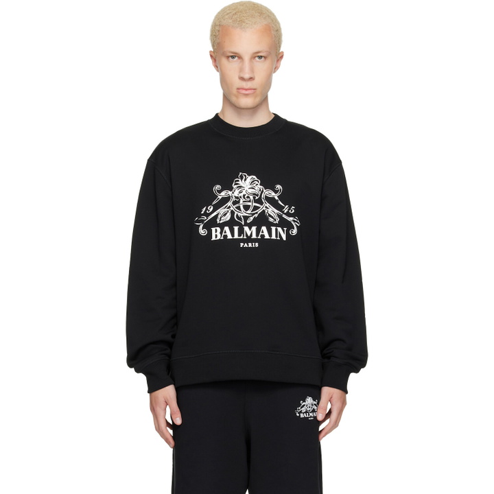 Photo: BALMAIN Black Printed 'Balmain Vine' Sweatshirt