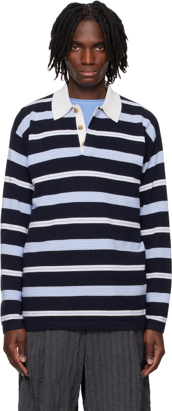 Photo: Guest in Residence Navy & Off-White Striped Rugby Polo