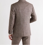 Kiton - Slim-Fit Double-Breasted Puppytooth Cashmere, Virgin Wool, Silk and Linen-Blend Suit Jacket - Brown