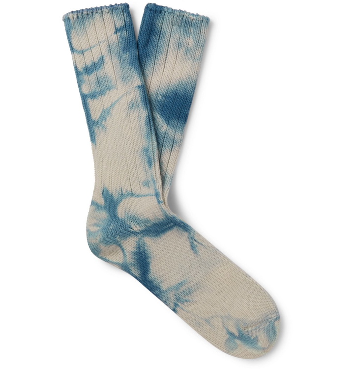 Photo: Anonymous Ism - Ribbed Tie-Dyed Cotton-Blend Socks - Blue