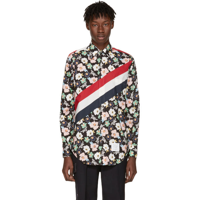 Thom Browne Multicolor Classic Stripes and Floral Outline Shirt Thom Browne