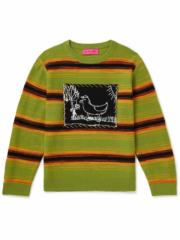 Photo: The Elder Statesman - Inner City Arts Striped Merino Wool and Cashmere-Blend Sweater - Green