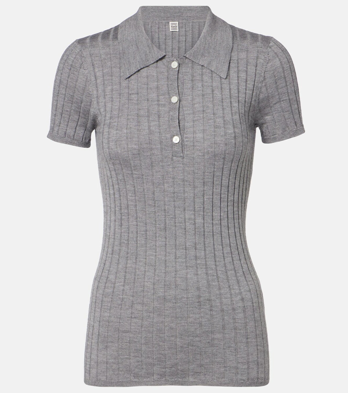 Toteme Ribbed-knit cashmere and silk polo shirt