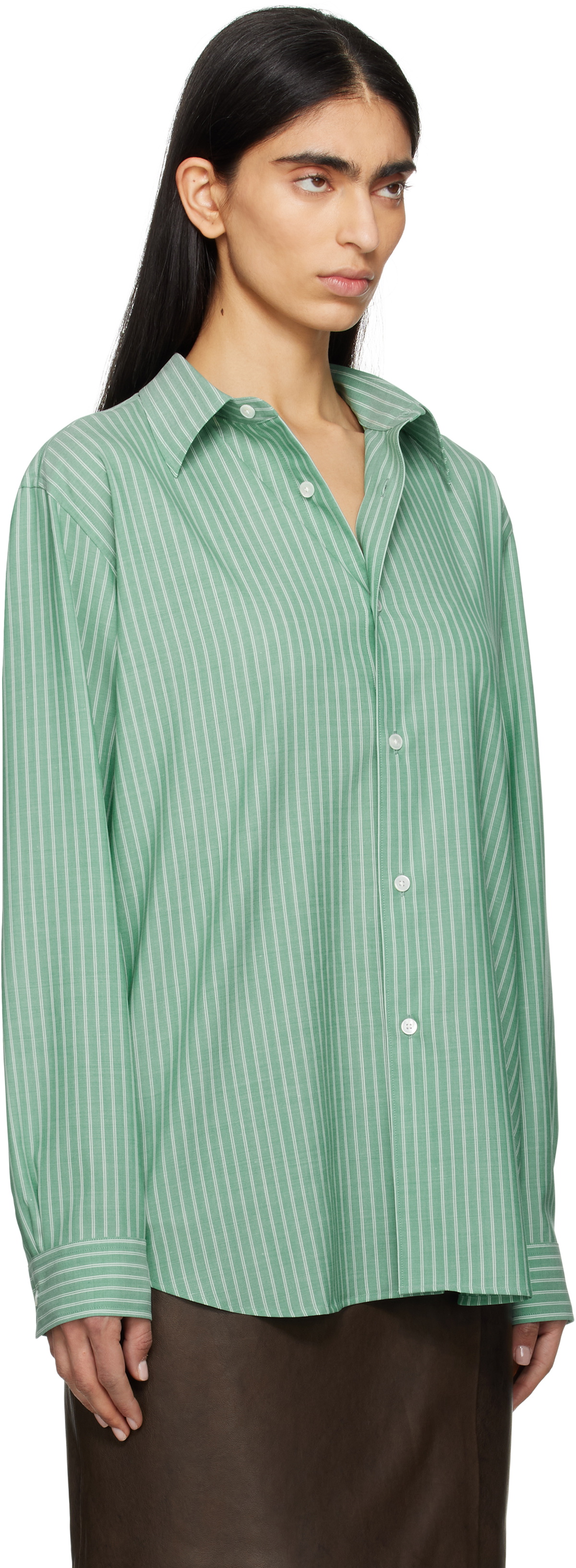 Auralee Super Fine Wool Stripe Shirt in Light Brown Stripe