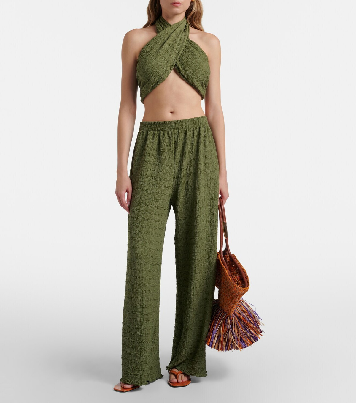 Jade Swim Aylin halterneck seersucker crop top