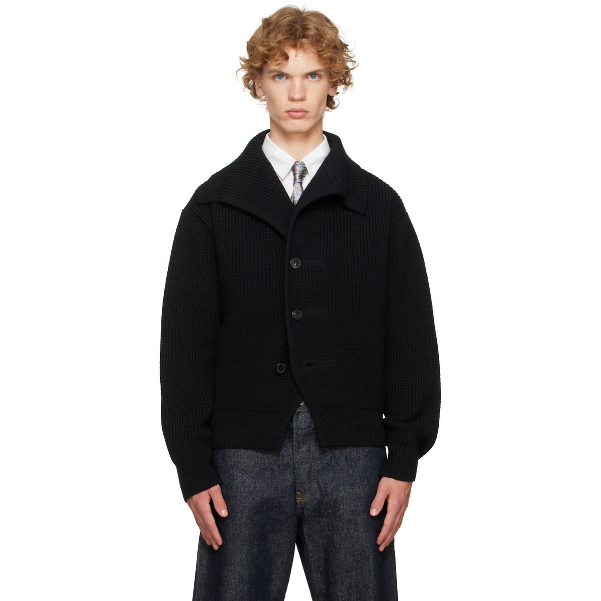 Dries Van Noten Black Chunky Wool Cardigan