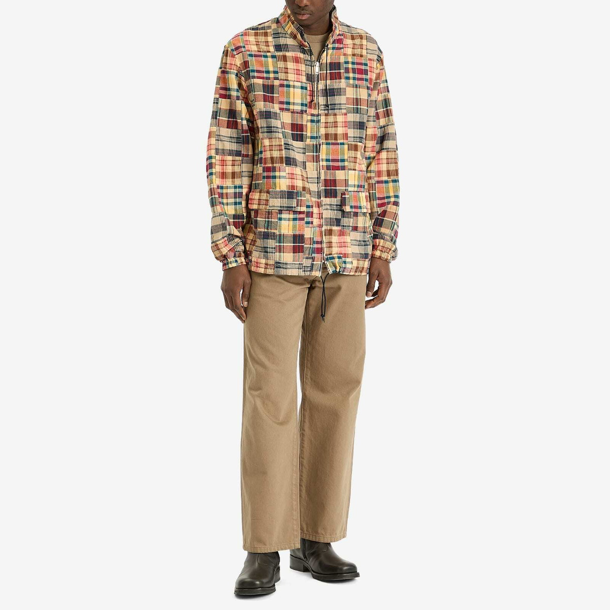 Beams Plus Men's Madras Patchwork Swing Jacket in Beige Base