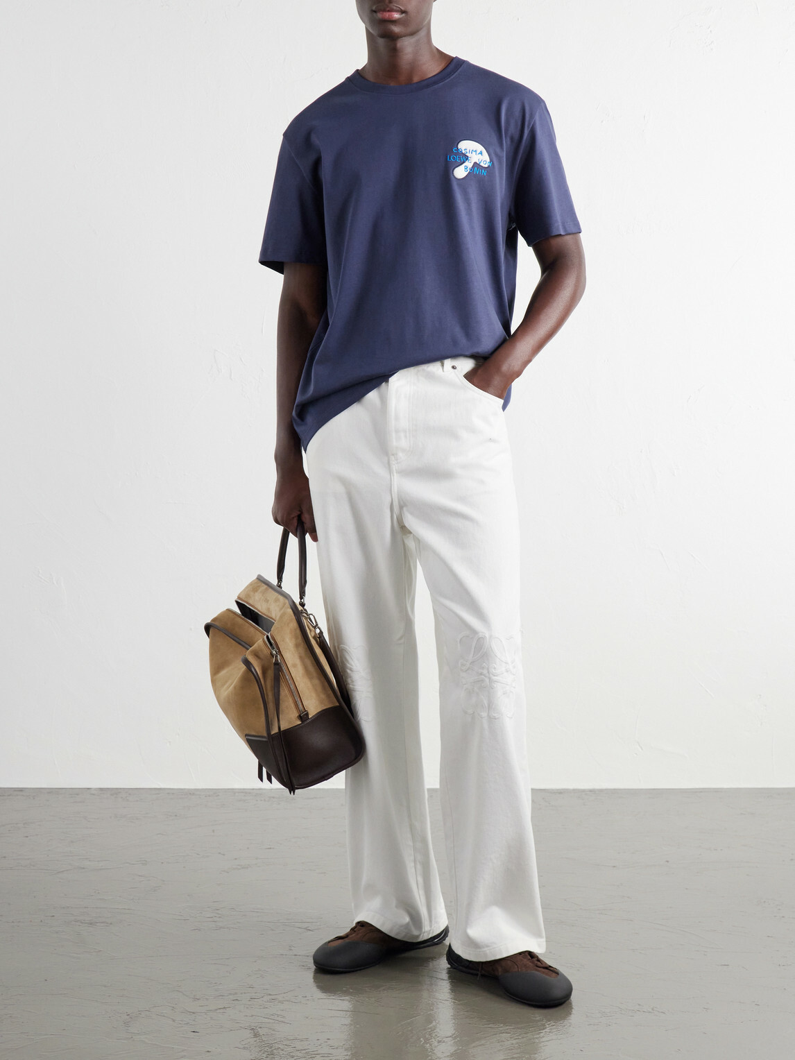 LOEWE - Embroidered Cotton-Jersey T-Shirt - Blue