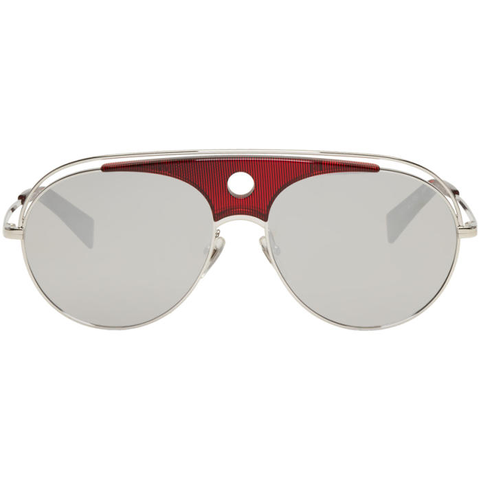 Oliver Peoples pour Alain Mikli Silver and Red Toujours Aviator Sunglasses