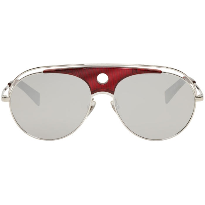 Photo: Oliver Peoples pour Alain Mikli Silver and Red Toujours Aviator Sunglasses