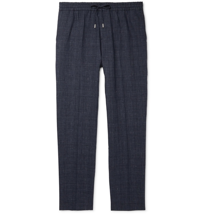 Photo: Mr P. - Prince of Wales Checked Linen and Virgin Wool-Blend Drawstring Trousers - Blue