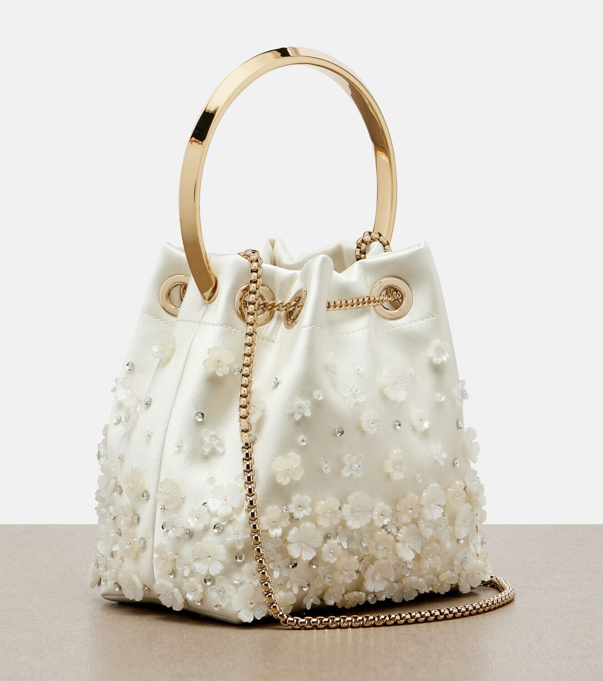 Jimmy Choo Bon Bon Small embellished satin bucket bag