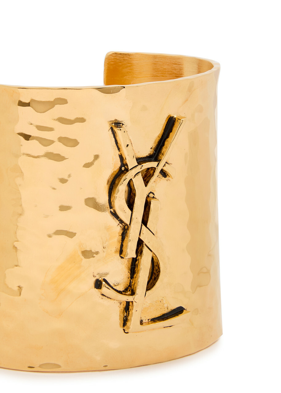 Saint Laurent Logo Hammered Cuff Gold