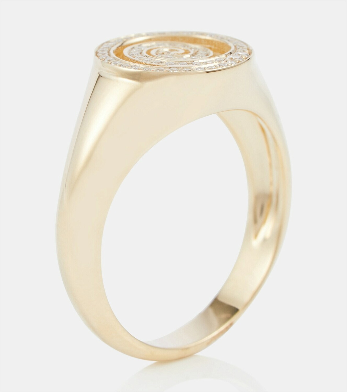 Sydney Evan Nautilus Spiral 14kt gold signet ring with white diamonds