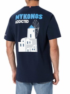 MC2 Saint Barth Man Cotton T-shirt With Mykonos Addicted Postcard Placed Print