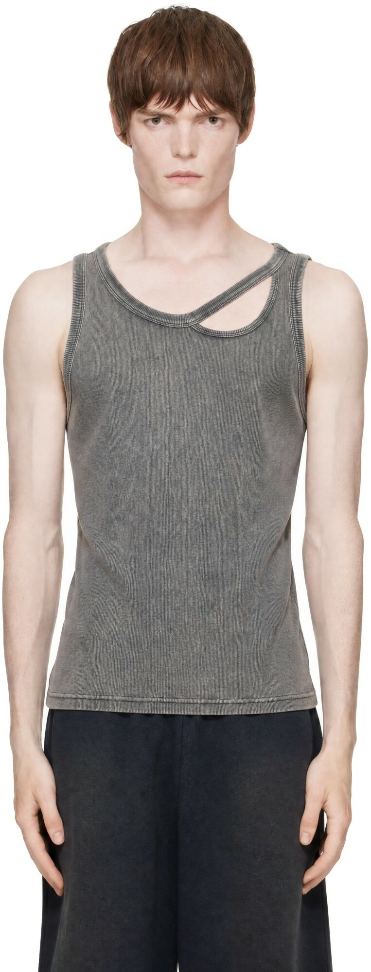 LGN Louis Gabriel Nouchi Gray Asymmetrical Cutout Tank Top