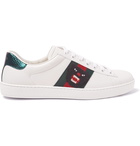 Gucci - Ace Watersnake-Trimmed Embroidered Leather Sneakers - Men - White