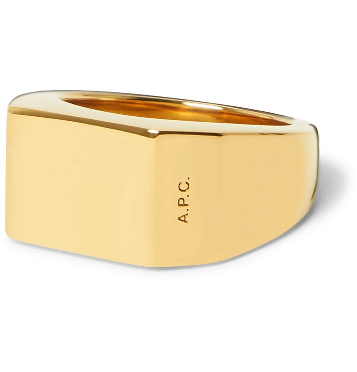 Photo: A.P.C. - Nolan Logo-Engraved Gold-Tone Signet Ring - Gold