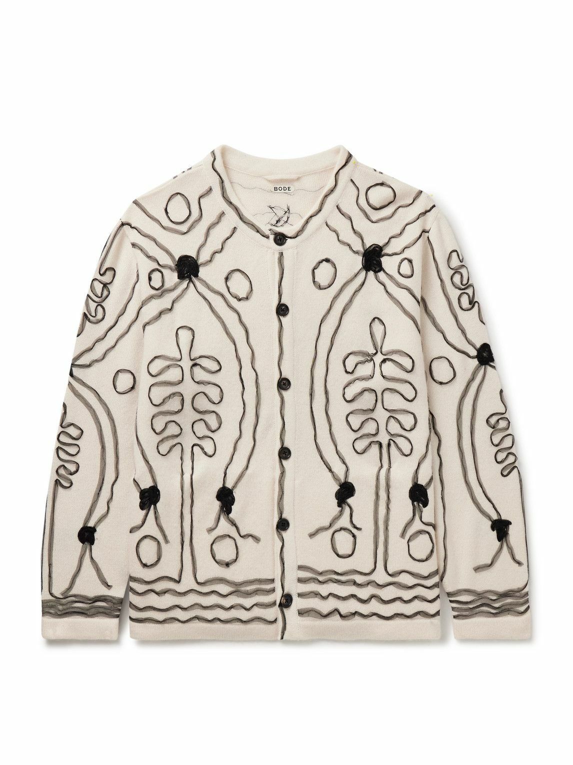 BODE - Winter Garden Tulle-Appliquéd Cashmere Cardigan - Neutrals